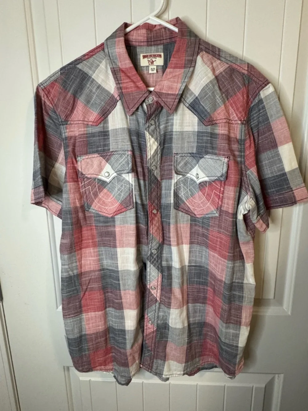 True Religion Mens XL Western Pearl Snap Plaid Shirt Cowboy